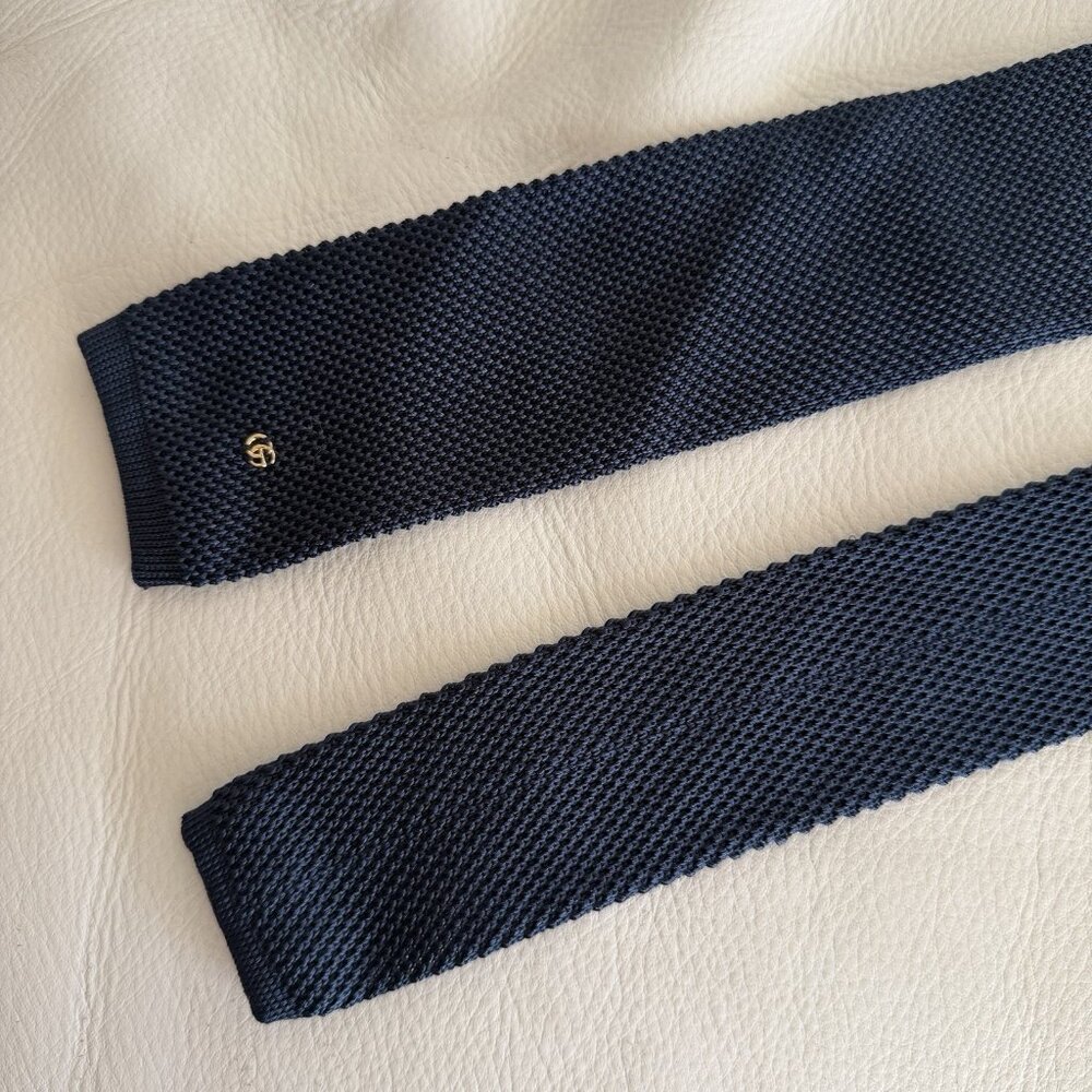 NEW GUCCI Knitted silk Double G tie Blue - Picture 6 of 9